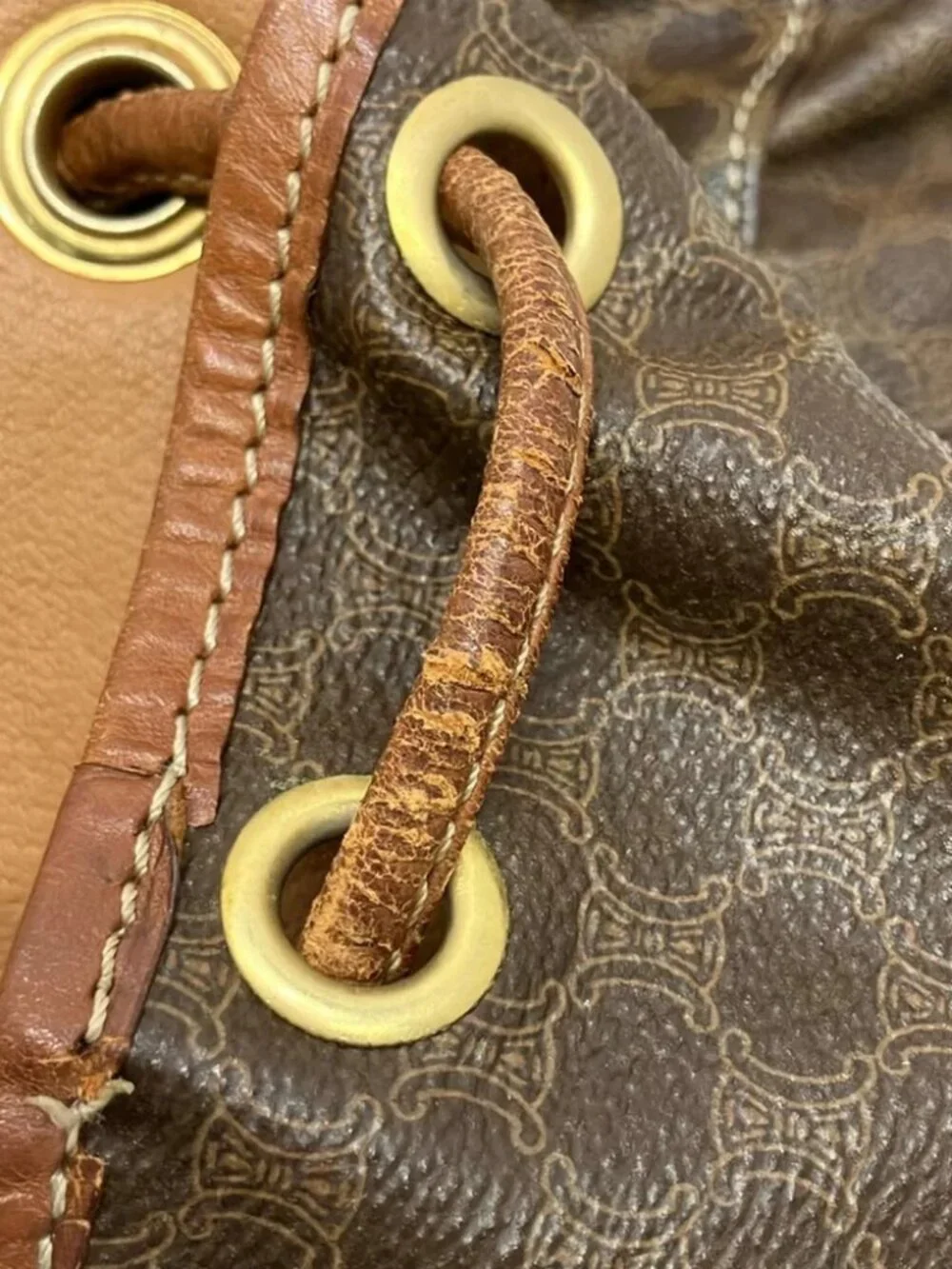 CELINE Macadam Dark Brown Beige Brown PVC Leather Backpack